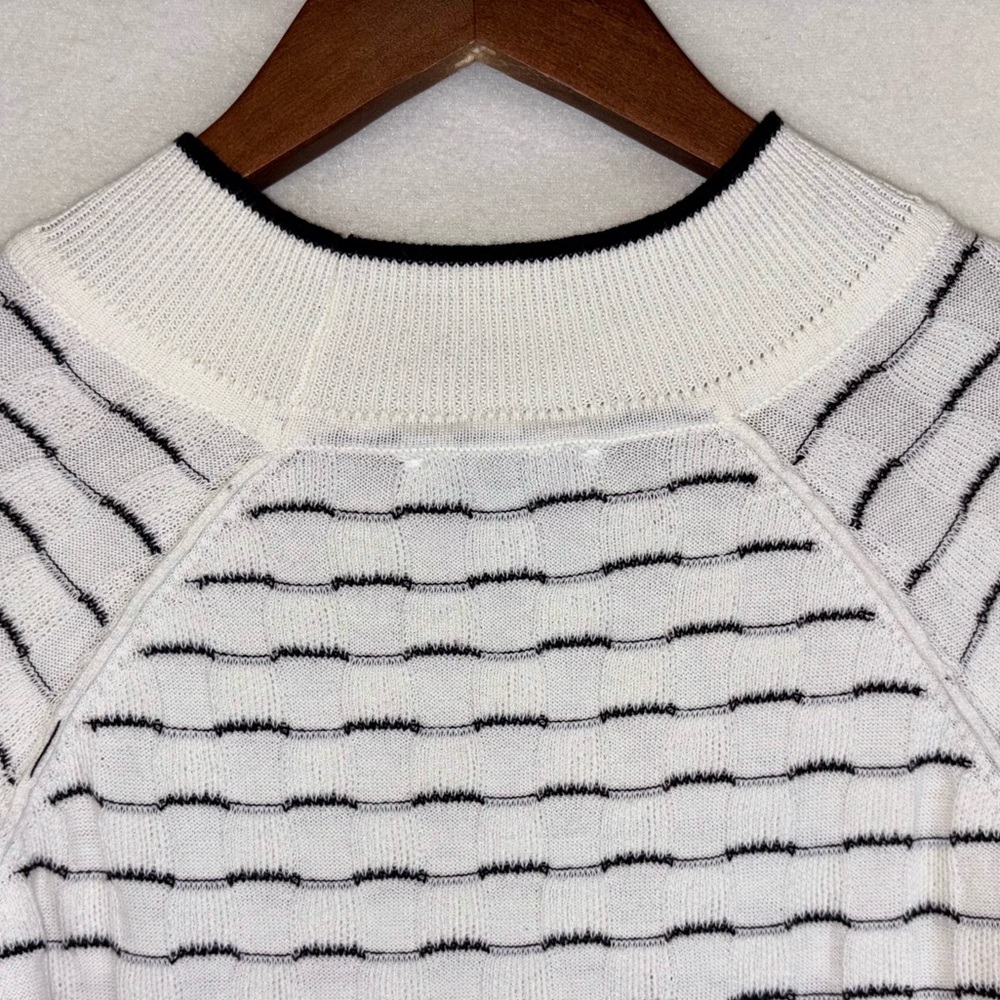 SOUTHERN LADY Sweater Cotton Mock Neck NEW White Black Striped Long Sleeve Large - Picture 10 of 14